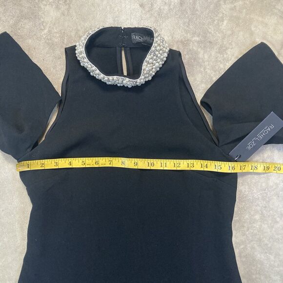 Rachel Zoe Dress Womens 4 Black Bixley Pearl Collar Crepe Mini Cold Shoudler - Picture 2 of 12